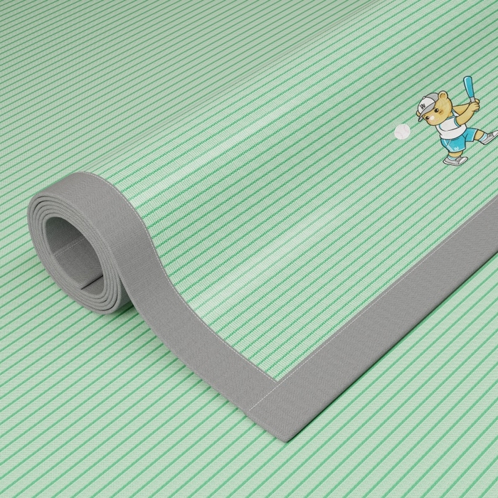 91家纺网 家纺一手货源 找家纺 人人爱家纺 2026新款提花冰丝凉席-棒球熊 棒球熊抹茶绿条纹