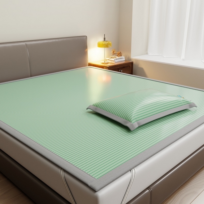 91家纺网 家纺一手货源 找家纺 人人爱家纺 2026新款提花冰丝凉席-棒球熊 棒球熊抹茶绿条纹