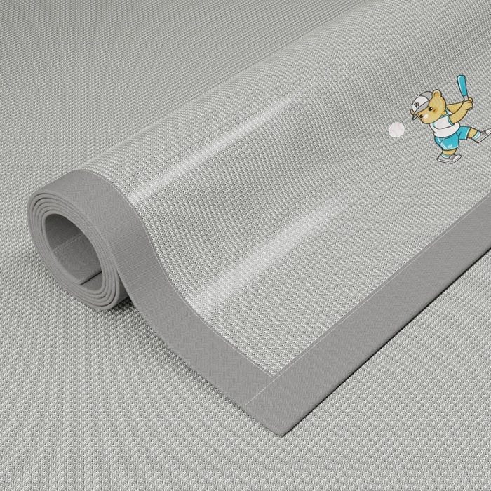 91家纺网 家纺一手货源 找家纺 人人爱家纺 2026新款提花冰丝凉席-棒球熊 棒球熊千鸟格灰色