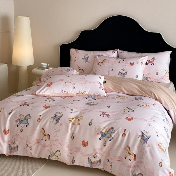 91家纺网 家纺一手货源 找家纺 卡姿家纺 2026春夏全棉60支长绒棉数码印花四件套—有钱花 有钱花-粉