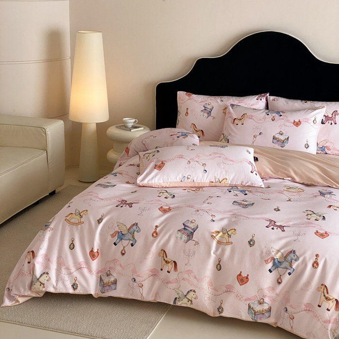 91家纺网 家纺一手货源 找家纺 卡姿家纺 2026春夏全棉60支长绒棉数码印花四件套—有钱花 有钱花-粉