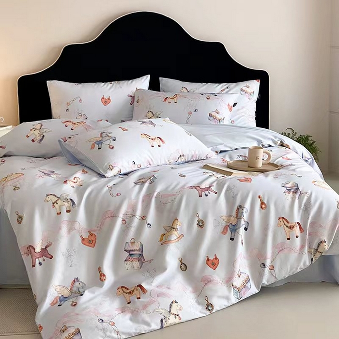 卡姿家纺 2026春夏全棉60支长绒棉数码印花四件套—有钱花 有钱花-蓝