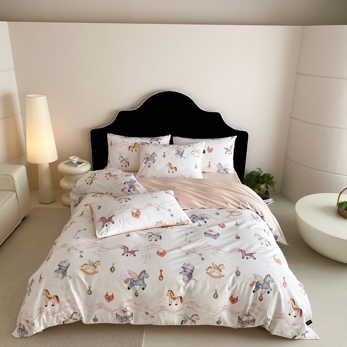 91家纺网 家纺一手货源 找家纺 卡姿家纺 2026春夏全棉60支长绒棉数码印花四件套—有钱花 有钱花-奶白