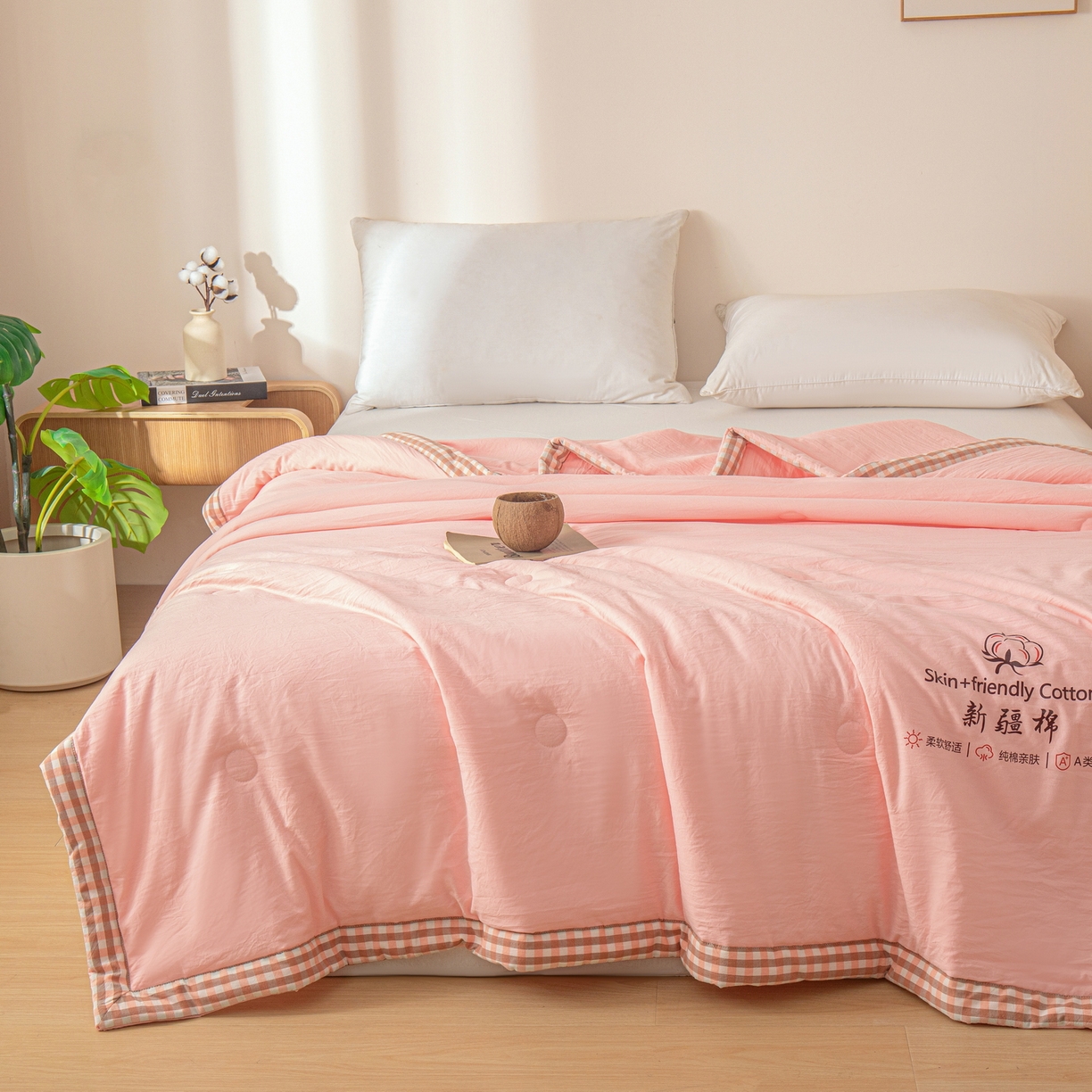 91家纺网 家纺一手货源 找家纺 金灵居 2026春夏新款水洗棉棉花印花新疆棉夏被夏凉被空调被 新疆棉-粉色