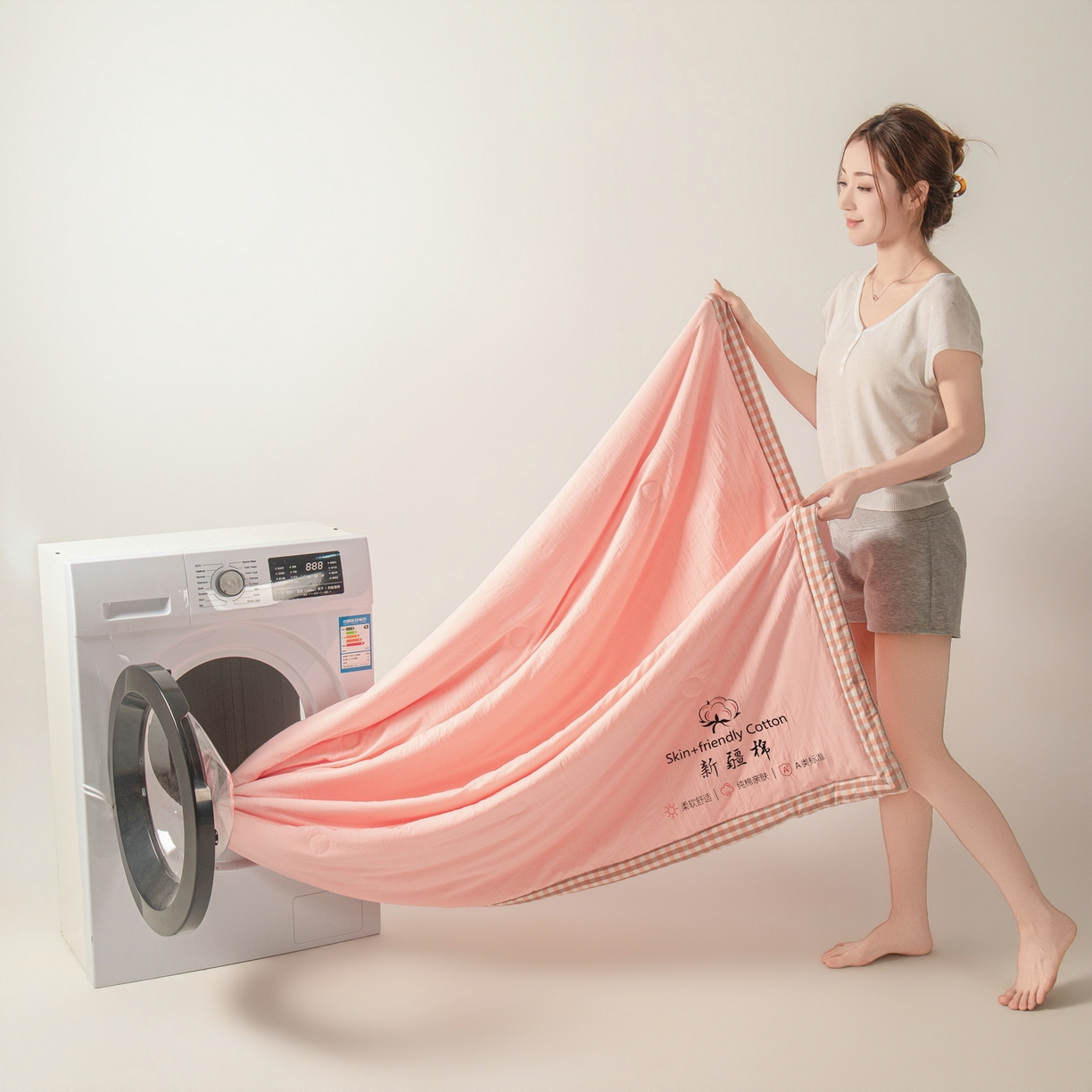 91家纺网 家纺一手货源 找家纺 金灵居 2026春夏新款水洗棉棉花印花新疆棉夏被夏凉被空调被 新疆棉-粉色