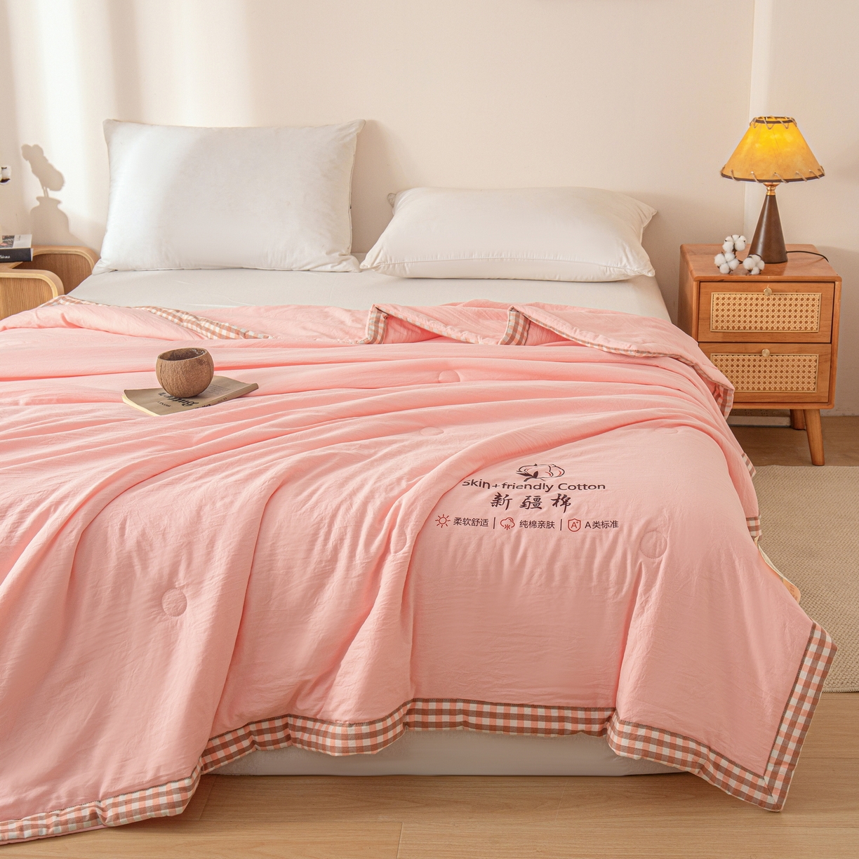 91家纺网 家纺一手货源 找家纺 金灵居 2026春夏新款水洗棉棉花印花新疆棉夏被夏凉被空调被 新疆棉-粉色