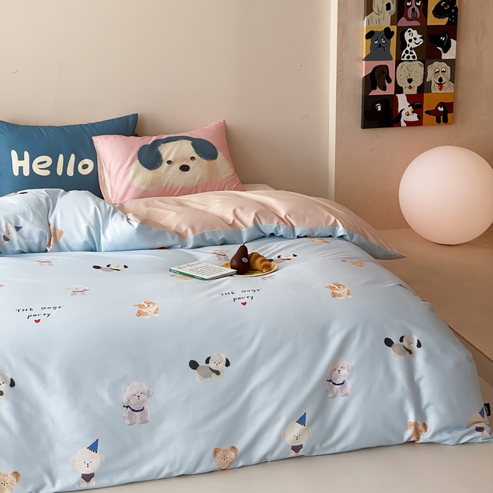 91家纺网 家纺一手货源 找家纺 卡姿家纺 2026春夏全棉60支长绒棉卡通大版印花四件套 萌宠乐园