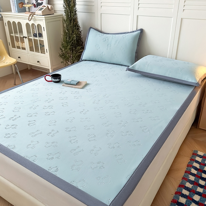 91家纺网 家纺一手货源 找家纺 人人爱家纺 2026新款凉感高密云顶冰丝软席-泰迪熊 泰迪熊-浅蓝