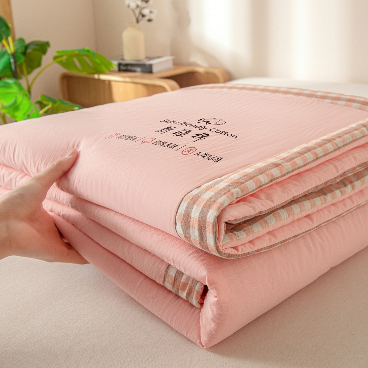 91家纺网 家纺一手货源 找家纺 金灵居 2026春夏新款水洗棉棉花印花新疆棉夏被夏凉被空调被 新疆棉-粉色