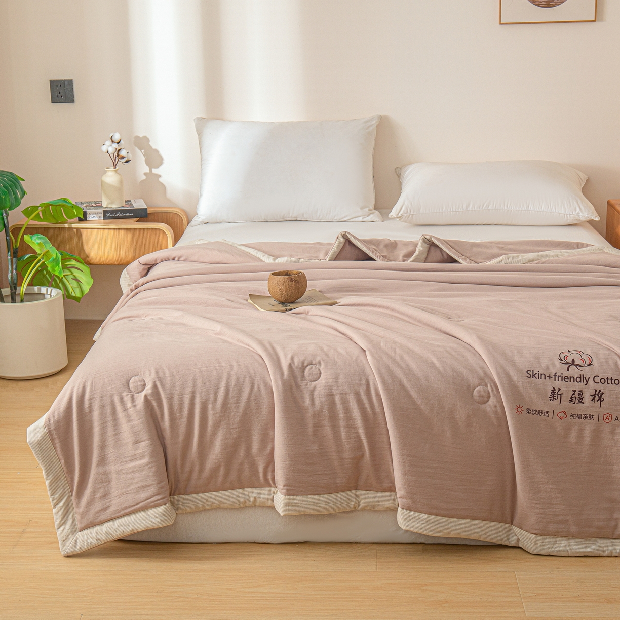 91家纺网 家纺一手货源 找家纺 金灵居 2026春夏新款水洗棉棉花印花新疆棉夏被夏凉被空调被 新疆棉-卡其