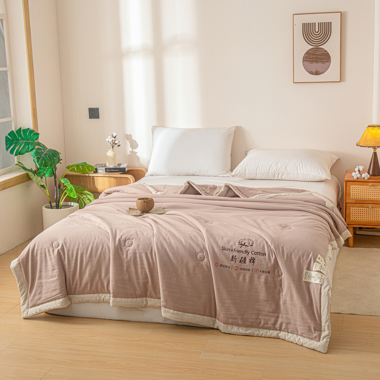 91家纺网 家纺一手货源 找家纺 金灵居 2026春夏新款水洗棉棉花印花新疆棉夏被夏凉被空调被 新疆棉-卡其