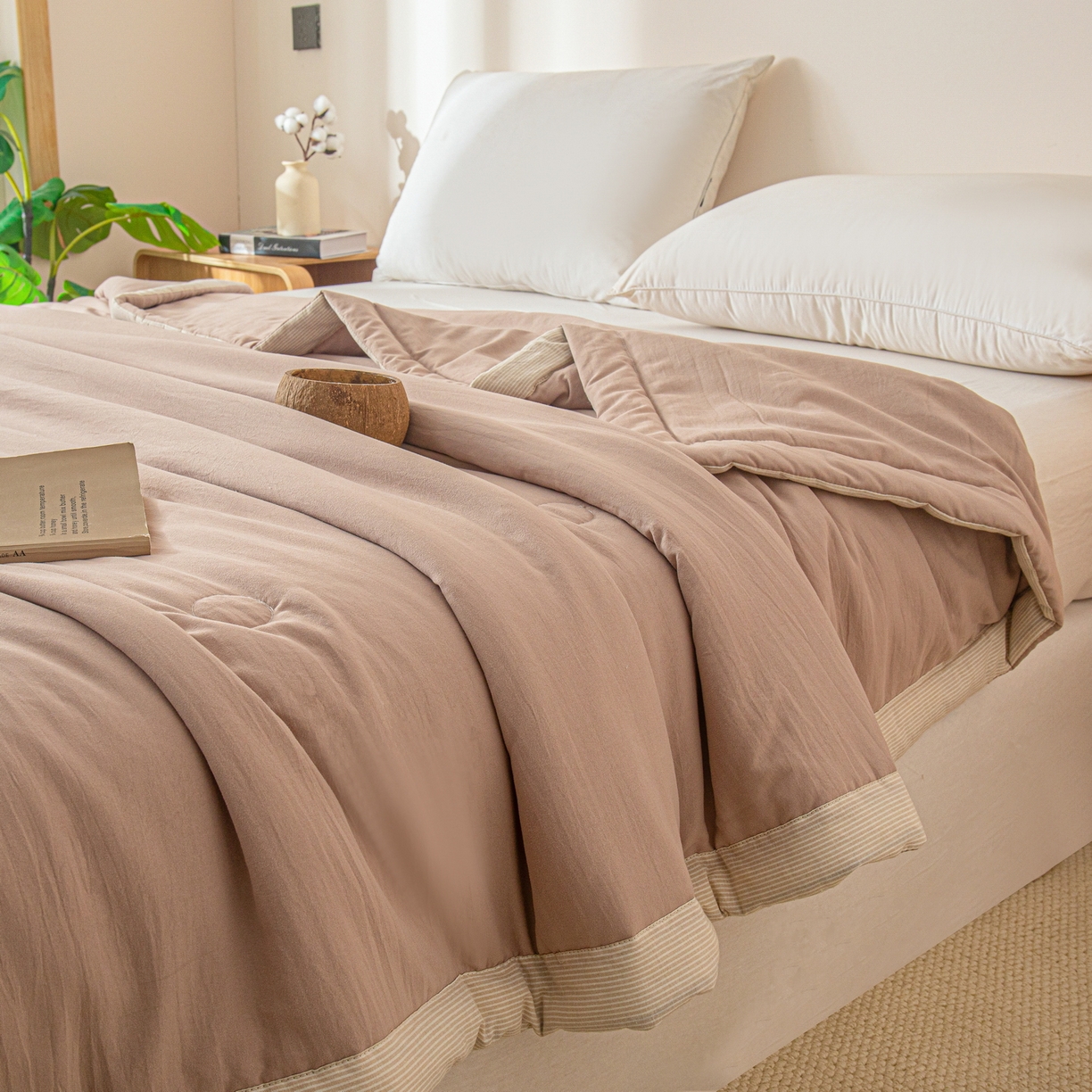 91家纺网 家纺一手货源 找家纺 金灵居 2026春夏新款水洗棉棉花印花新疆棉夏被夏凉被空调被 新疆棉-卡其