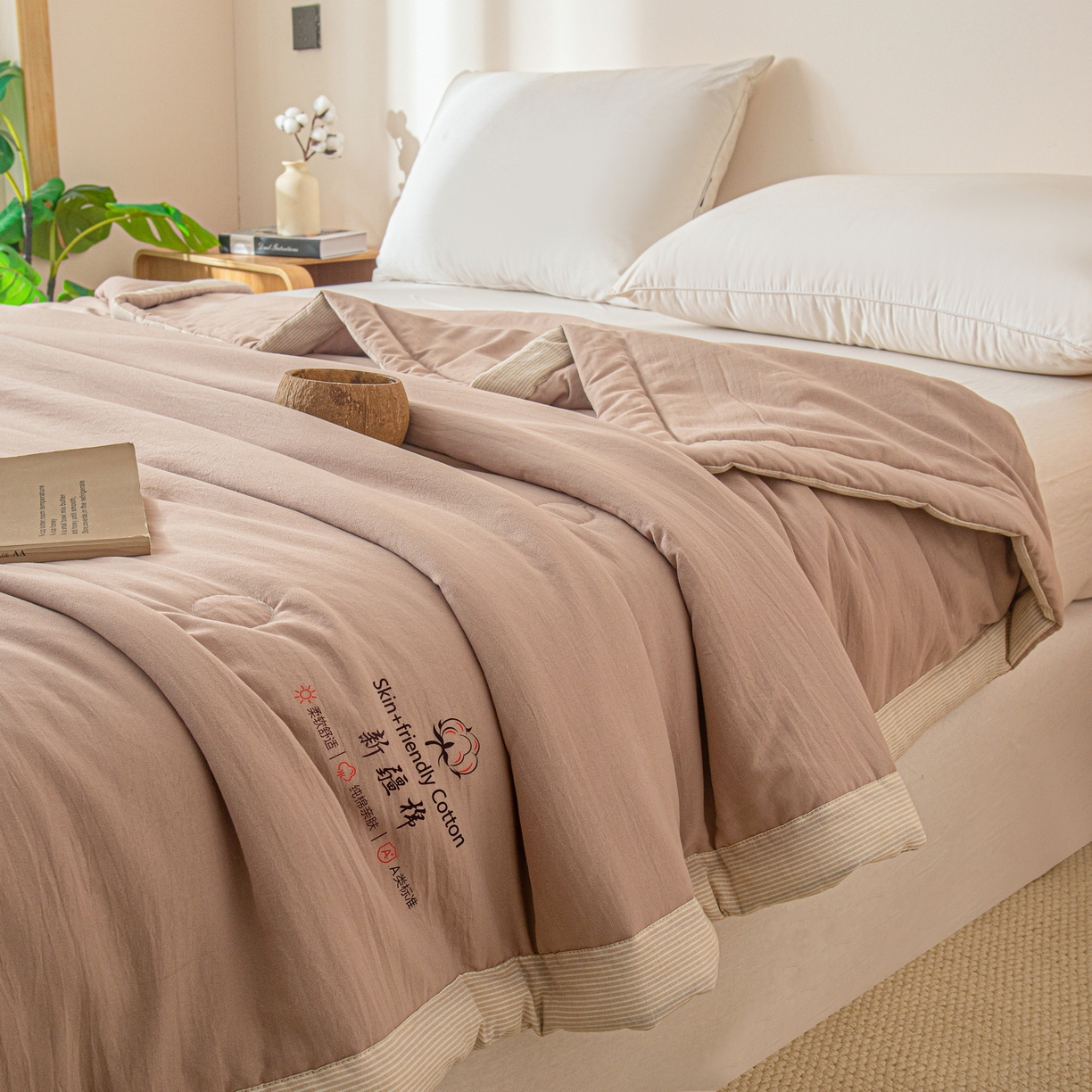 91家纺网 家纺一手货源 找家纺 金灵居 2026春夏新款水洗棉棉花印花新疆棉夏被夏凉被空调被 新疆棉-卡其