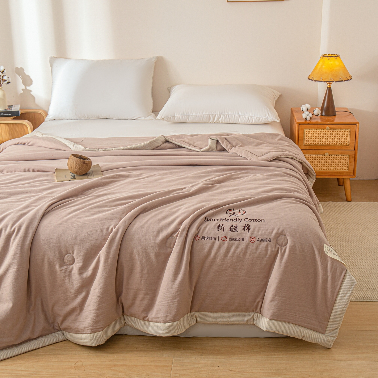 91家纺网 家纺一手货源 找家纺 金灵居 2026春夏新款水洗棉棉花印花新疆棉夏被夏凉被空调被 新疆棉-卡其