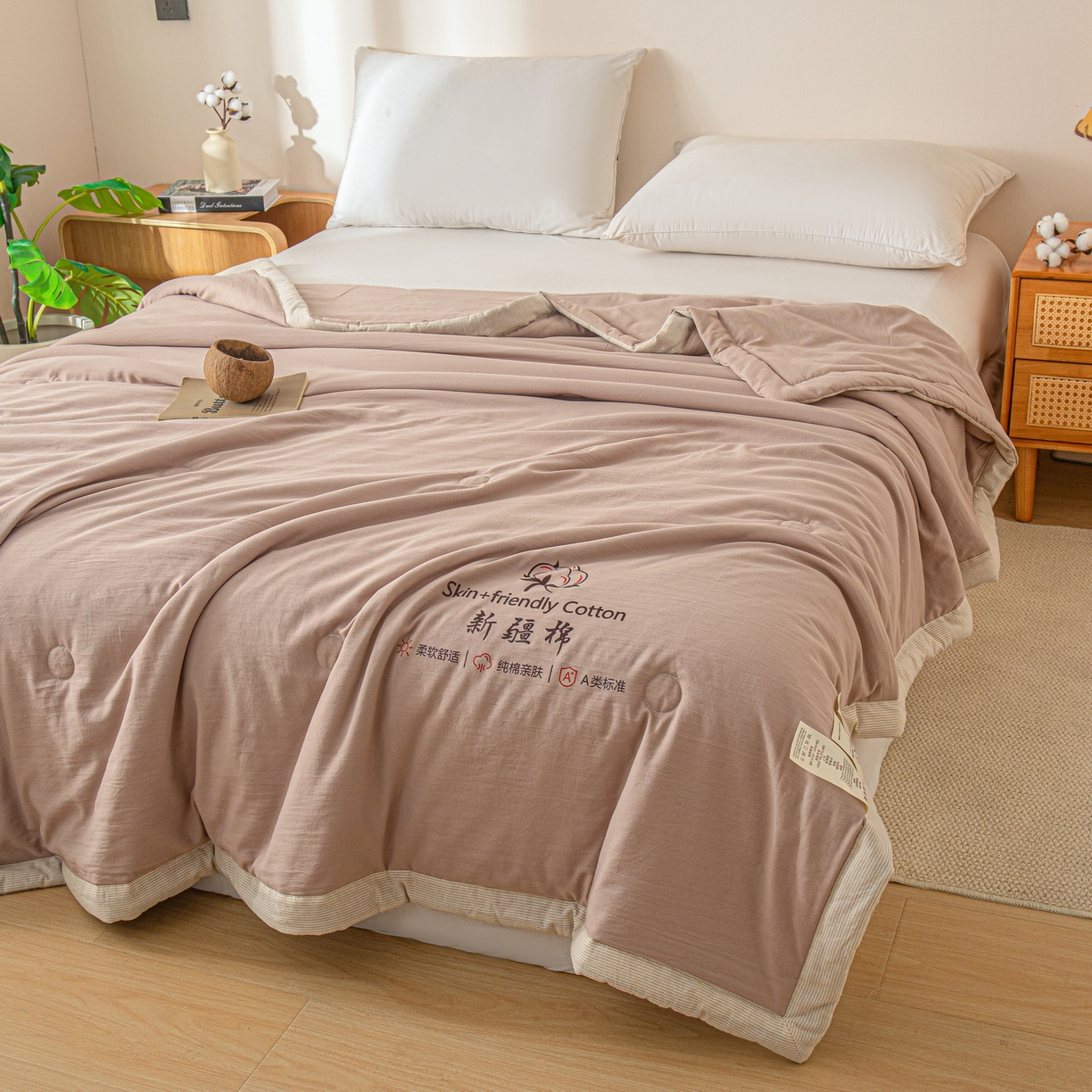 91家纺网 家纺一手货源 找家纺 金灵居 2026春夏新款水洗棉棉花印花新疆棉夏被夏凉被空调被 新疆棉-卡其