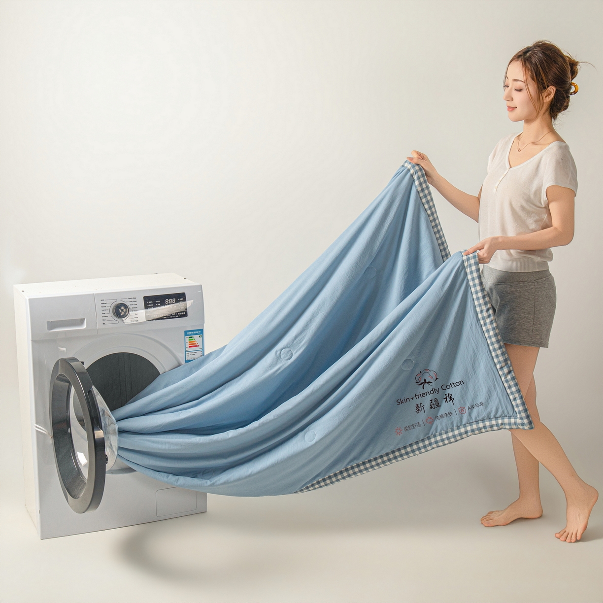 91家纺网 家纺一手货源 找家纺 金灵居 2026春夏新款水洗棉棉花印花新疆棉夏被夏凉被空调被 新疆棉-蓝色