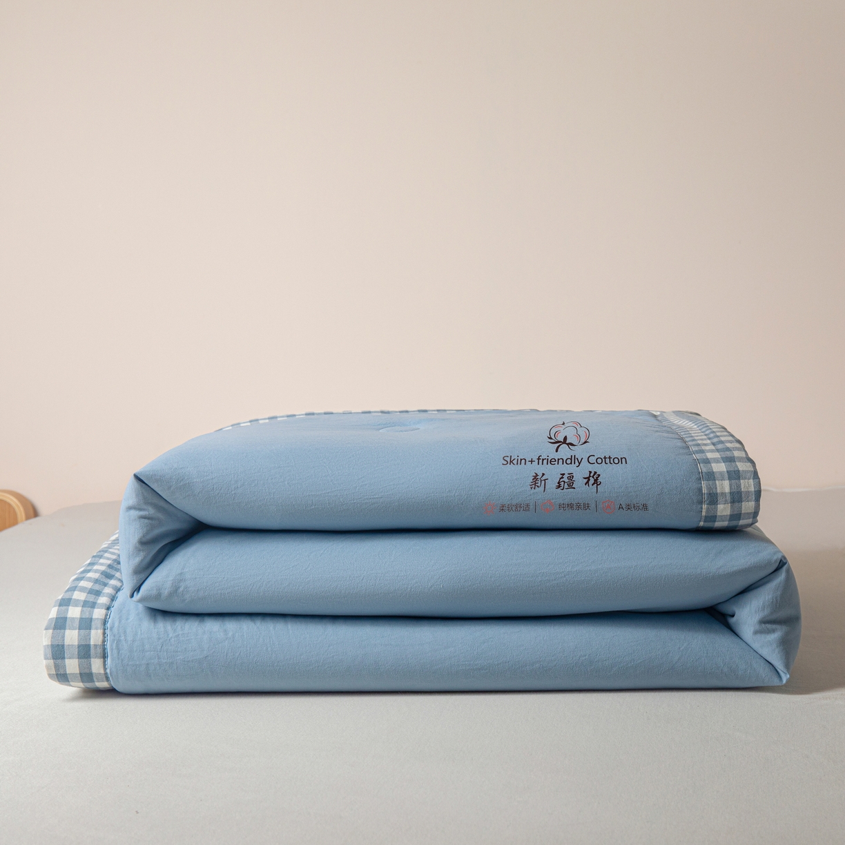 91家纺网 家纺一手货源 找家纺 金灵居 2026春夏新款水洗棉棉花印花新疆棉夏被夏凉被空调被 新疆棉-蓝色