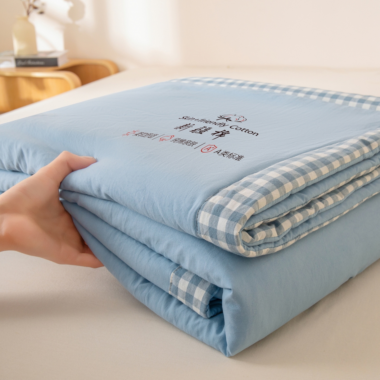 91家纺网 家纺一手货源 找家纺 金灵居 2026春夏新款水洗棉棉花印花新疆棉夏被夏凉被空调被 新疆棉-蓝色