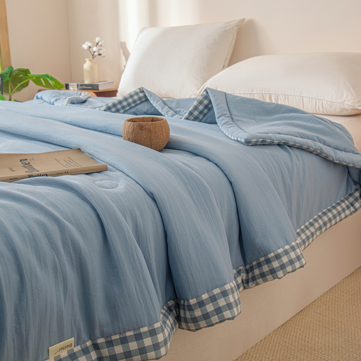 91家纺网 家纺一手货源 找家纺 金灵居 2026春夏新款水洗棉棉花印花新疆棉夏被夏凉被空调被 新疆棉-蓝色