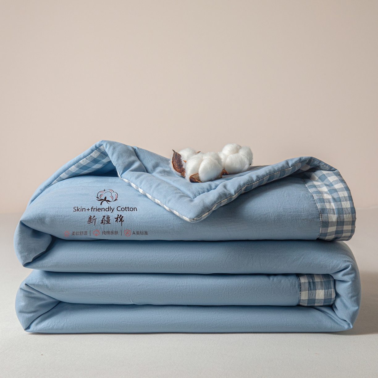 91家纺网 家纺一手货源 找家纺 金灵居 2026春夏新款水洗棉棉花印花新疆棉夏被夏凉被空调被 新疆棉-蓝色