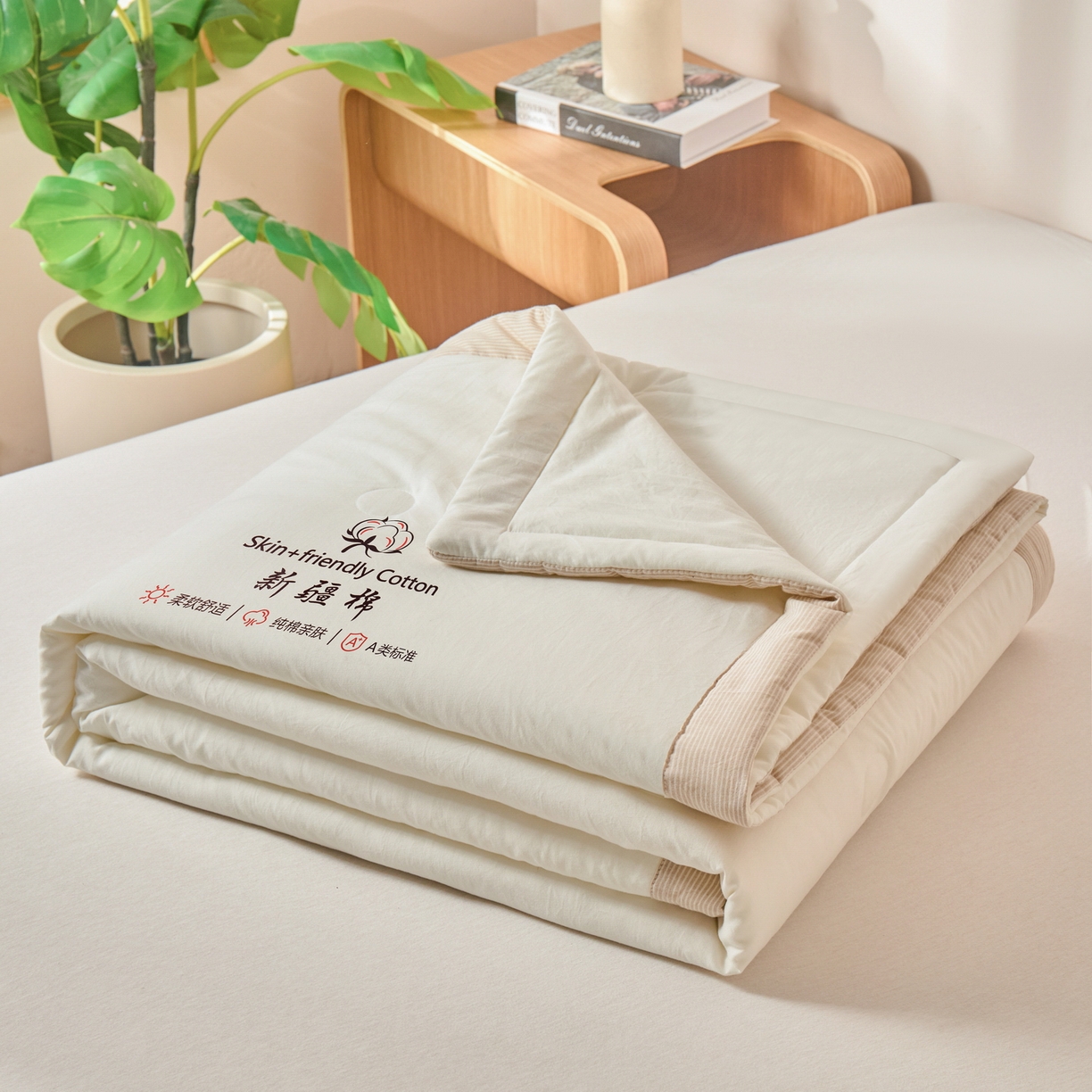 91家纺网 家纺一手货源 找家纺 金灵居 2026春夏新款水洗棉棉花印花新疆棉夏被夏凉被空调被 新疆棉-米白