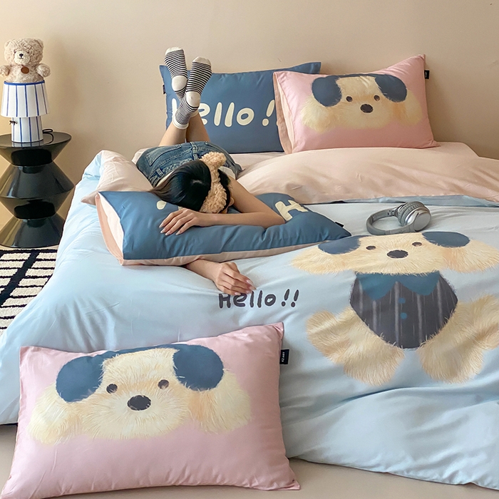 卡姿家纺 2026春夏全棉60支长绒棉卡通大版印花四件套 音乐萌可