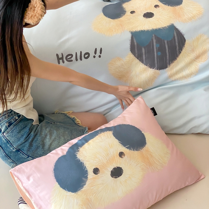 91家纺网 家纺一手货源 找家纺 卡姿家纺 2026春夏全棉60支长绒棉卡通大版印花四件套 音乐萌可