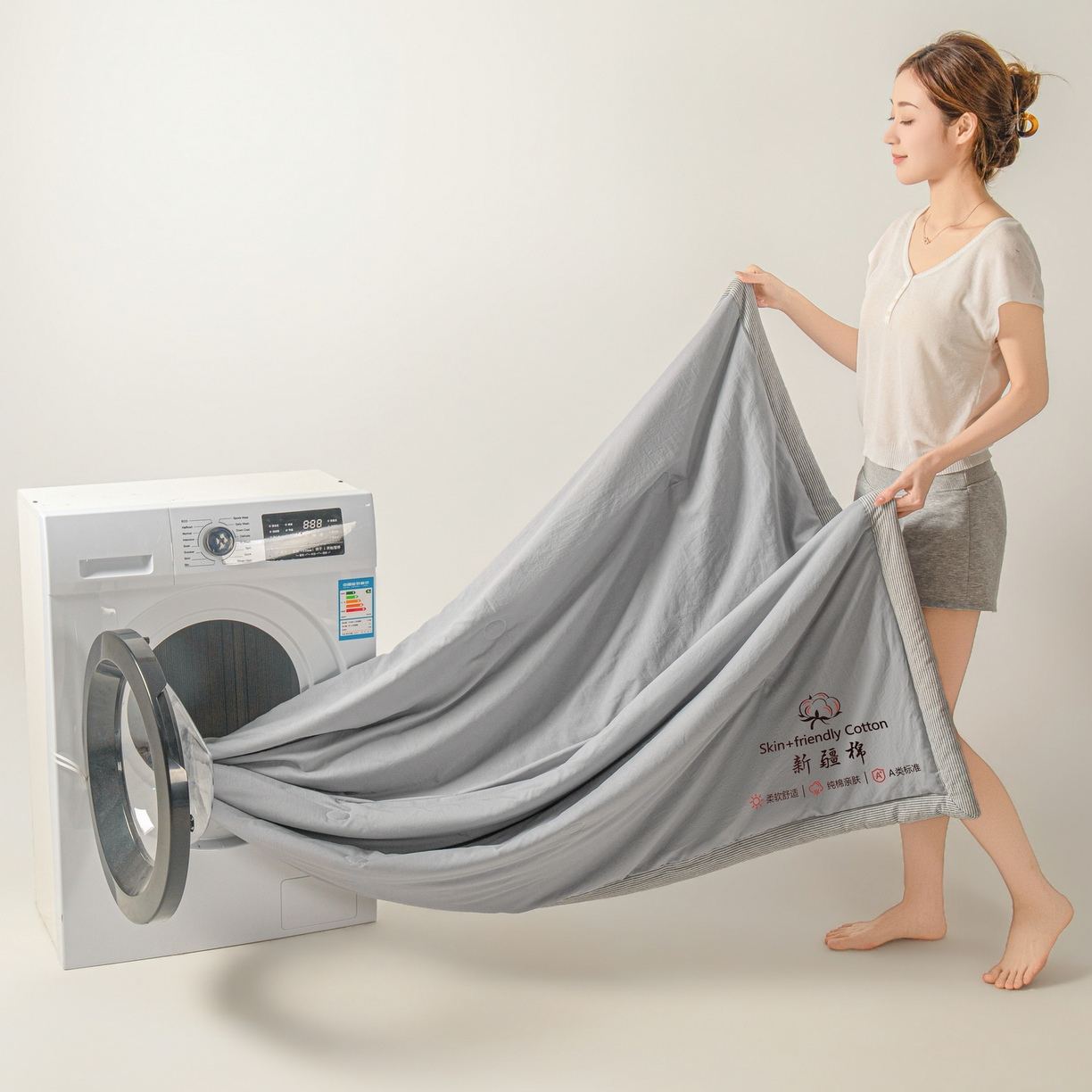 91家纺网 家纺一手货源 找家纺 金灵居 2026春夏新款水洗棉棉花印花新疆棉夏被夏凉被空调被 新疆棉-浅灰