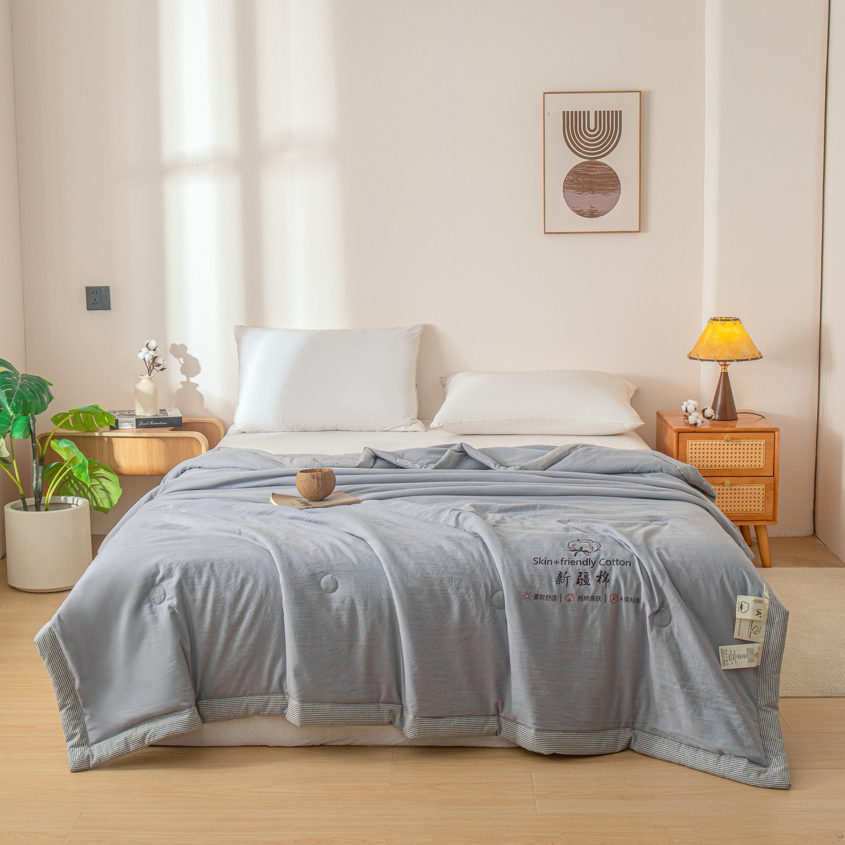 91家纺网 家纺一手货源 找家纺 金灵居 2026春夏新款水洗棉棉花印花新疆棉夏被夏凉被空调被 新疆棉-浅灰