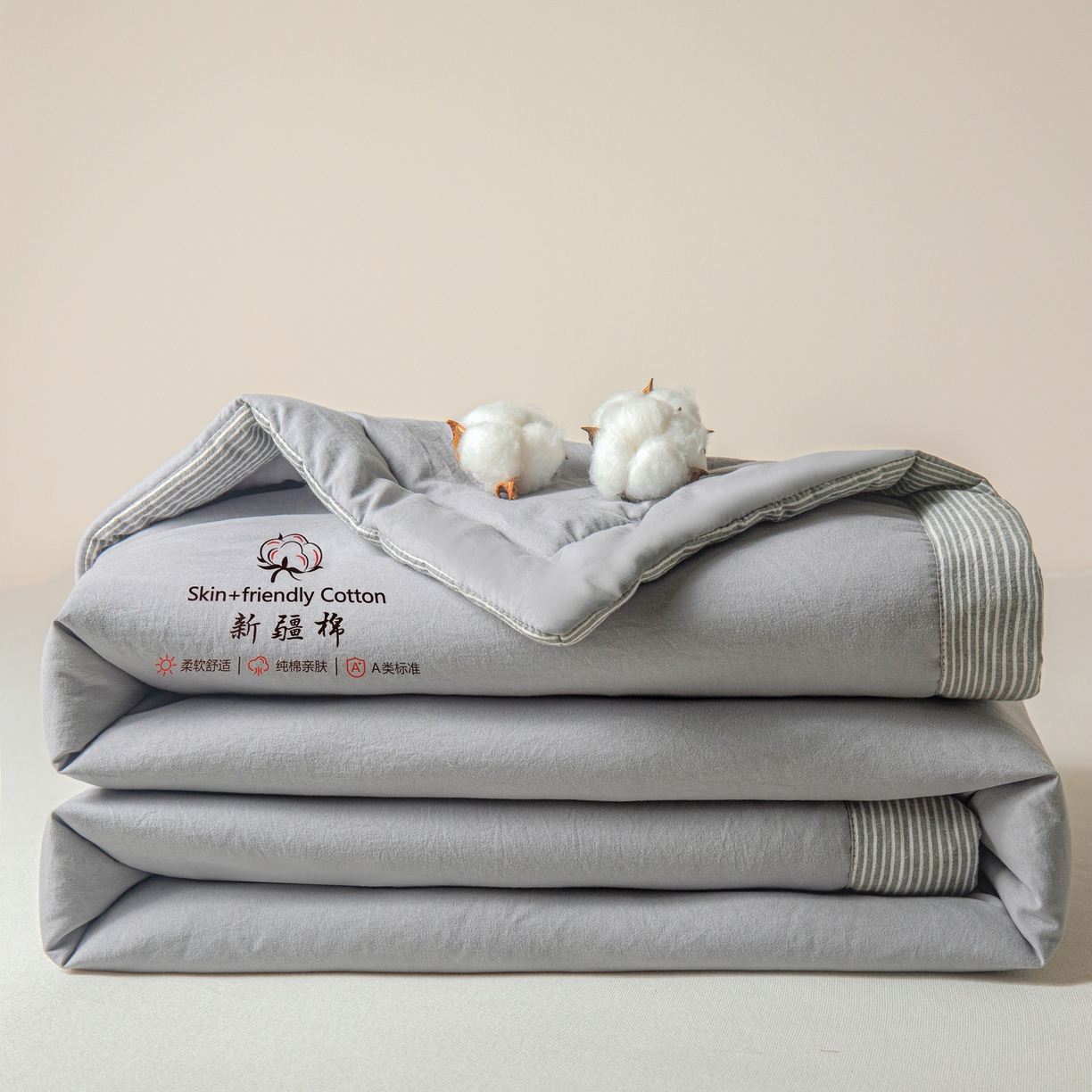 91家纺网 家纺一手货源 找家纺 金灵居 2026春夏新款水洗棉棉花印花新疆棉夏被夏凉被空调被 新疆棉-浅灰