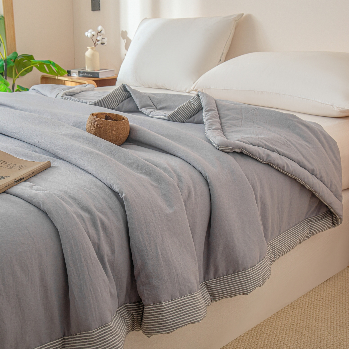 91家纺网 家纺一手货源 找家纺 金灵居 2026春夏新款水洗棉棉花印花新疆棉夏被夏凉被空调被 新疆棉-浅灰