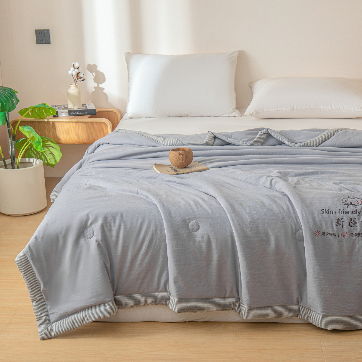 91家纺网 家纺一手货源 找家纺 金灵居 2026春夏新款水洗棉棉花印花新疆棉夏被夏凉被空调被 新疆棉-浅灰