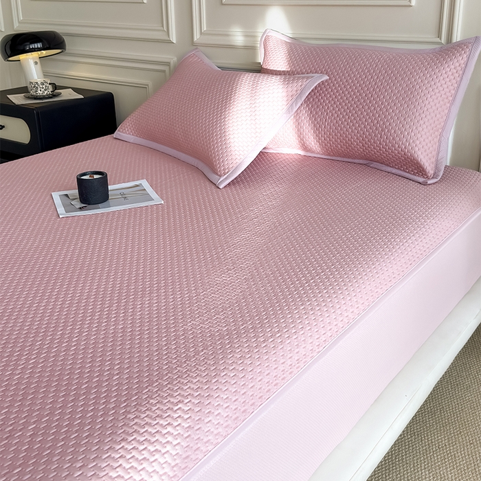 91家纺网 家纺一手货源 找家纺 人人爱家纺 2026新款冰豆豆刺绣软凉席床笠 富士山-粉