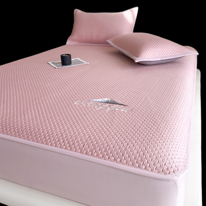 91家纺网 家纺一手货源 找家纺 人人爱家纺 2026新款冰豆豆刺绣软凉席床笠 富士山-粉