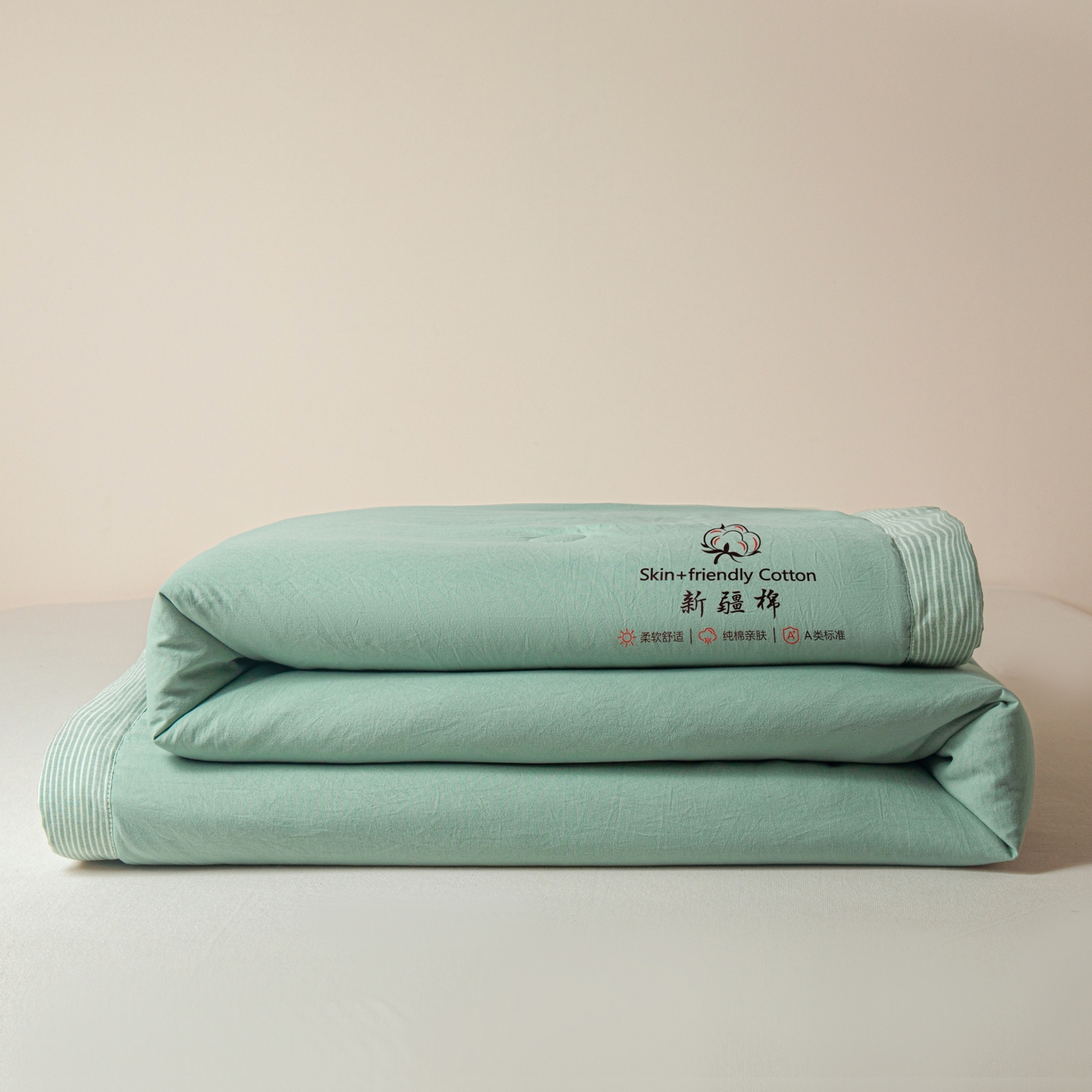 91家纺网 家纺一手货源 找家纺 金灵居 2026春夏新款水洗棉棉花印花新疆棉夏被夏凉被空调被 新疆棉-松绿