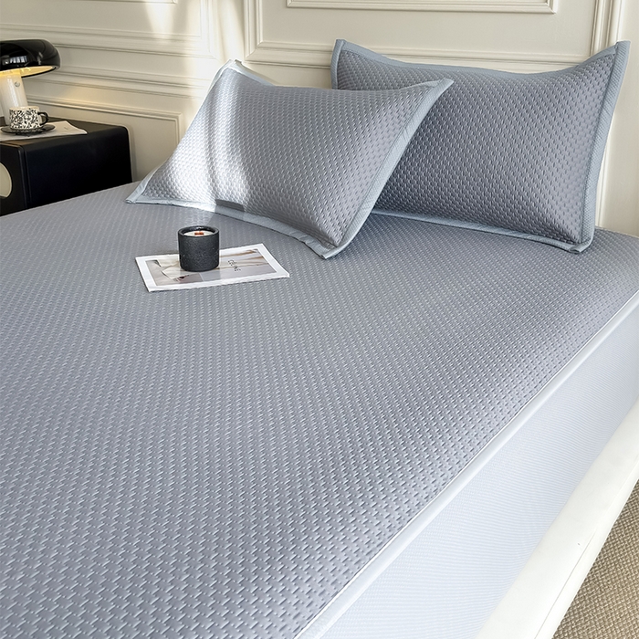 91家纺网 家纺一手货源 找家纺 人人爱家纺 2026新款冰豆豆刺绣软凉席床笠 富士山-灰