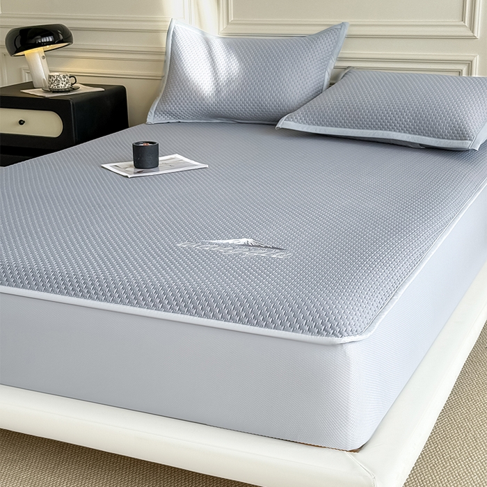 91家纺网 家纺一手货源 找家纺 人人爱家纺 2026新款冰豆豆刺绣软凉席床笠 富士山-灰