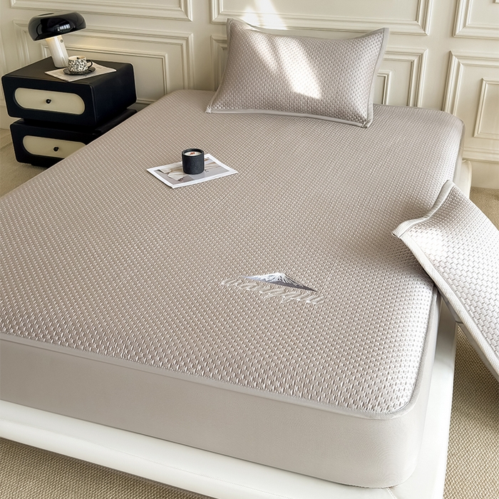 91家纺网 家纺一手货源 找家纺 人人爱家纺 2026新款冰豆豆刺绣软凉席床笠 富士山-咖