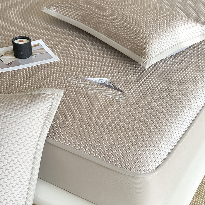 91家纺网 家纺一手货源 找家纺 人人爱家纺 2026新款冰豆豆刺绣软凉席床笠 富士山-咖