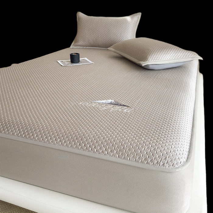 91家纺网 家纺一手货源 找家纺 人人爱家纺 2026新款冰豆豆刺绣软凉席床笠 富士山-咖