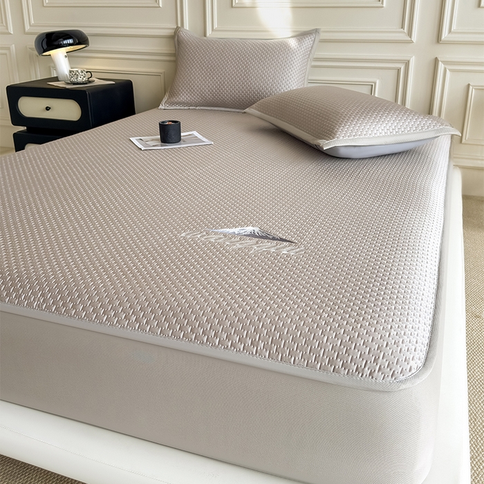 91家纺网 家纺一手货源 找家纺 人人爱家纺 2026新款冰豆豆刺绣软凉席床笠 富士山-咖