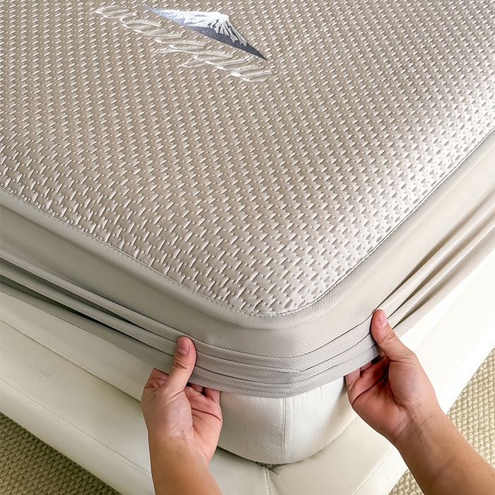 91家纺网 家纺一手货源 找家纺 人人爱家纺 2026新款冰豆豆刺绣软凉席床笠 富士山-咖