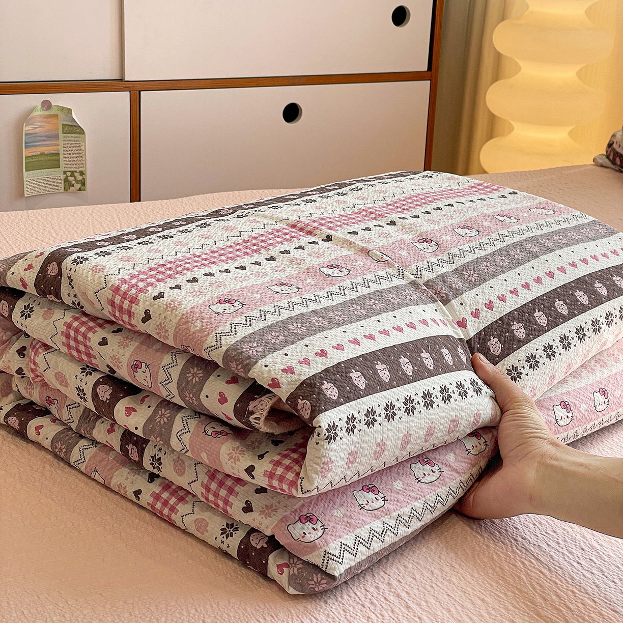 91家纺网 家纺一手货源 找家纺 （总）奈颜 2026新款费尔岛云柔泡芙纱A类贝壳边夏被四件套-提供买家秀