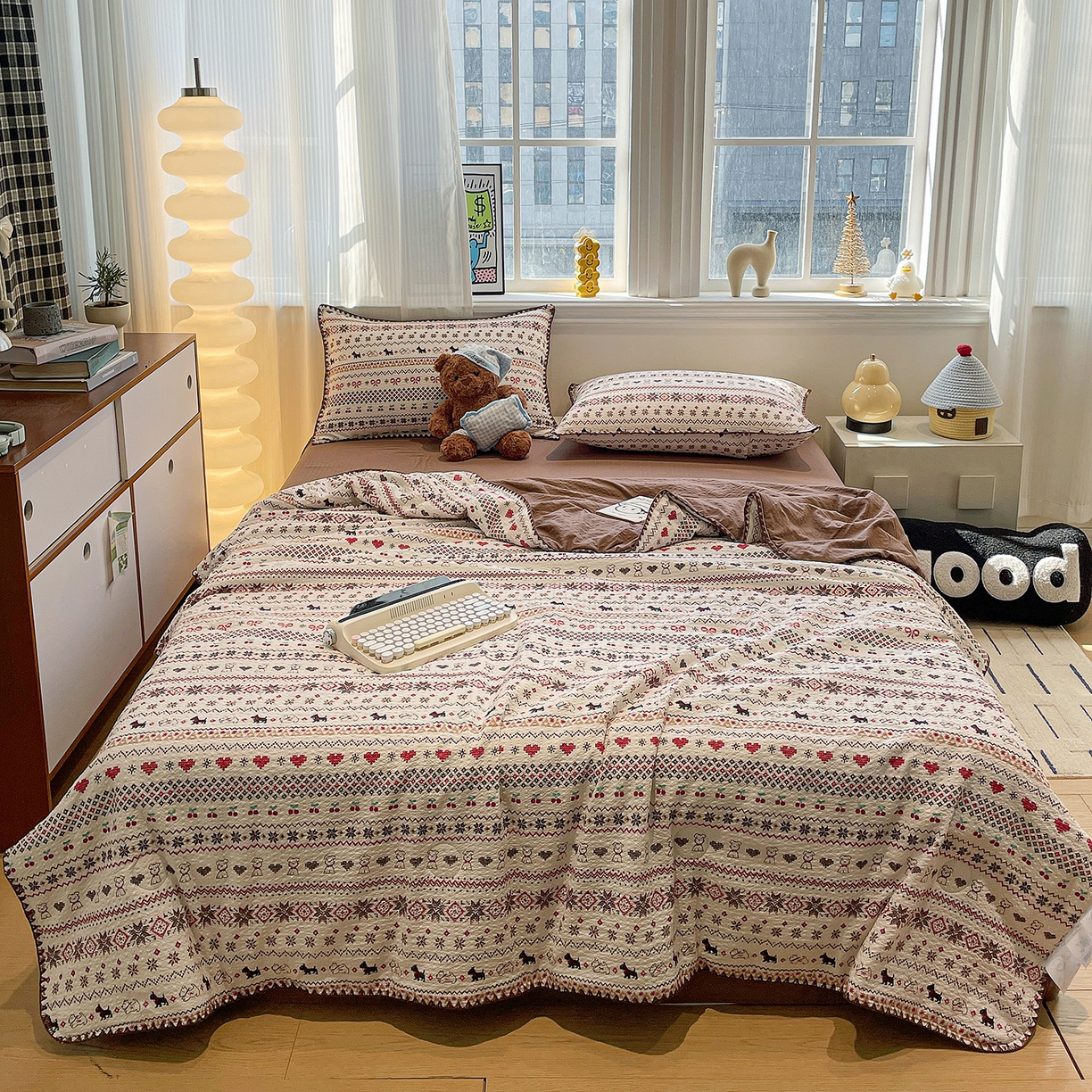 91家纺网 家纺一手货源 找家纺 （总）奈颜 2026新款费尔岛云柔泡芙纱A类贝壳边夏被四件套-提供买家秀