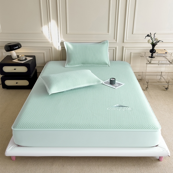 91家纺网 家纺一手货源 找家纺 人人爱家纺 2026新款冰豆豆刺绣软凉席床笠 富士山-抹茶绿