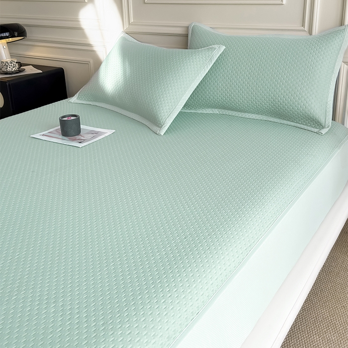 91家纺网 家纺一手货源 找家纺 人人爱家纺 2026新款冰豆豆刺绣软凉席床笠 富士山-抹茶绿