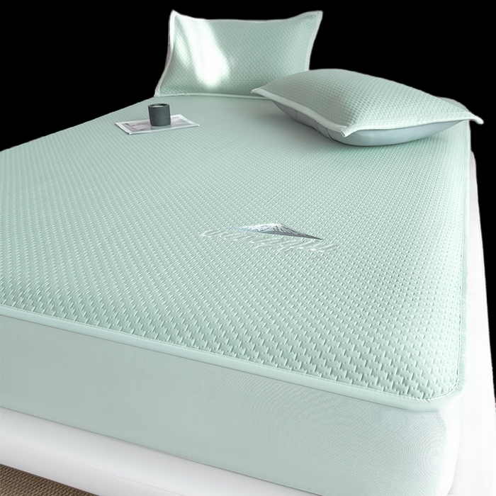 91家纺网 家纺一手货源 找家纺 人人爱家纺 2026新款冰豆豆刺绣软凉席床笠 富士山-抹茶绿