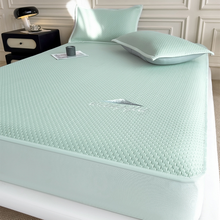 91家纺网 家纺一手货源 找家纺 人人爱家纺 2026新款冰豆豆刺绣软凉席床笠 富士山-抹茶绿