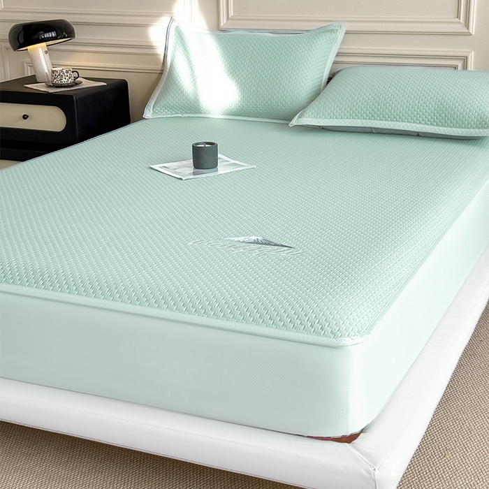 91家纺网 家纺一手货源 找家纺 人人爱家纺 2026新款冰豆豆刺绣软凉席床笠 富士山-抹茶绿