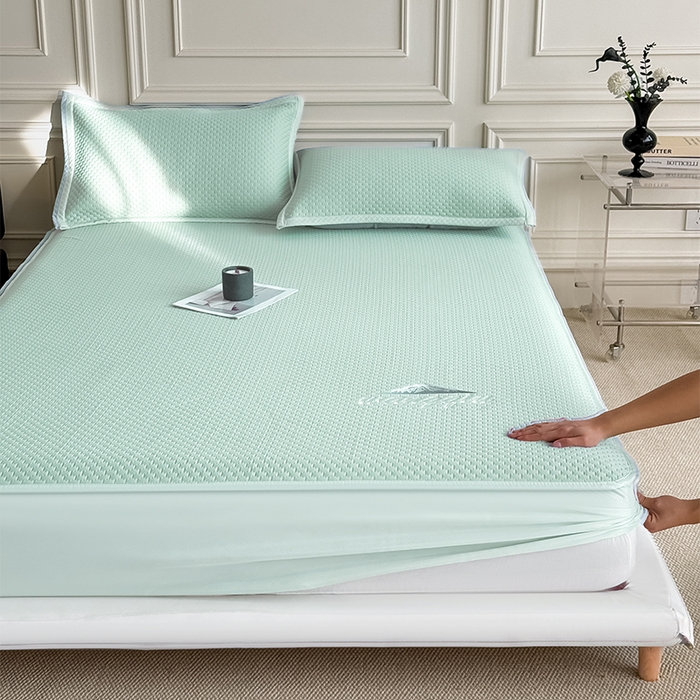 91家纺网 家纺一手货源 找家纺 人人爱家纺 2026新款冰豆豆刺绣软凉席床笠 富士山-抹茶绿